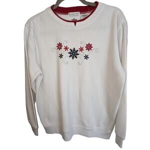 Basting & Smith Women's White Medium Pullover Sweatshirt Winter Embroidery